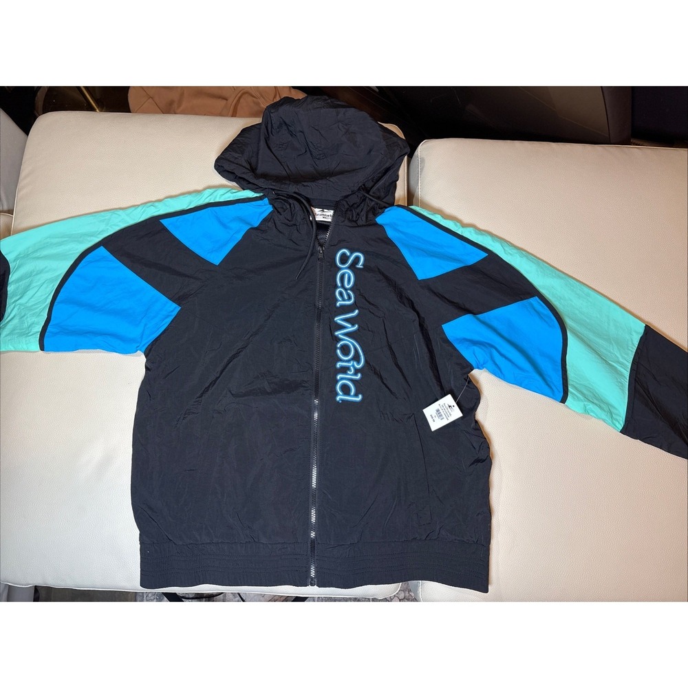 Vintage Black Neon XL Adult Sea World Windbreaker Jacket NWT